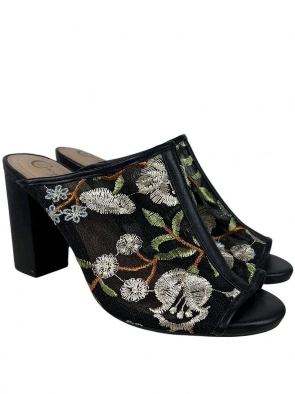 C Comfort Floral Embroidery Mesh Slide Sandals
